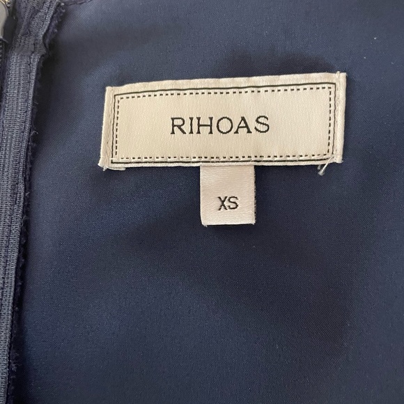 NWOT Rihoas Navy Long-Sleeved Sweetheart Dress w/ Slit, XS - Picture 5 of 6